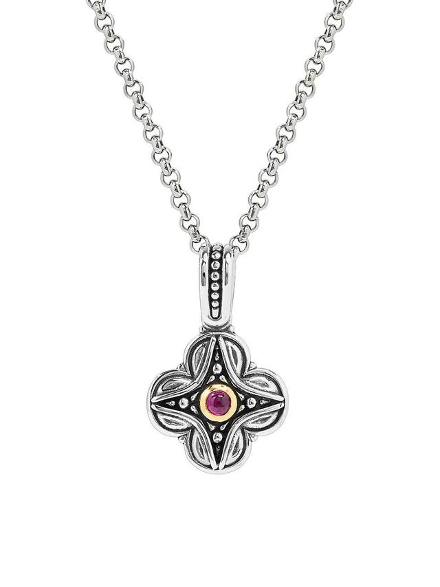 Womens Sterling Silver, 18K Yellow Gold & Corundum Cross Pendant Product Image