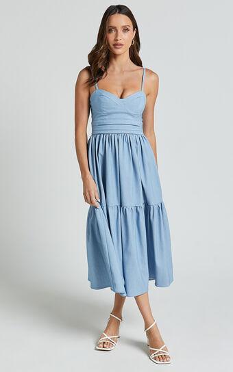 Gem Midi Dress - Strappy Sweetheart Tier Dress in Light Blue Product Image