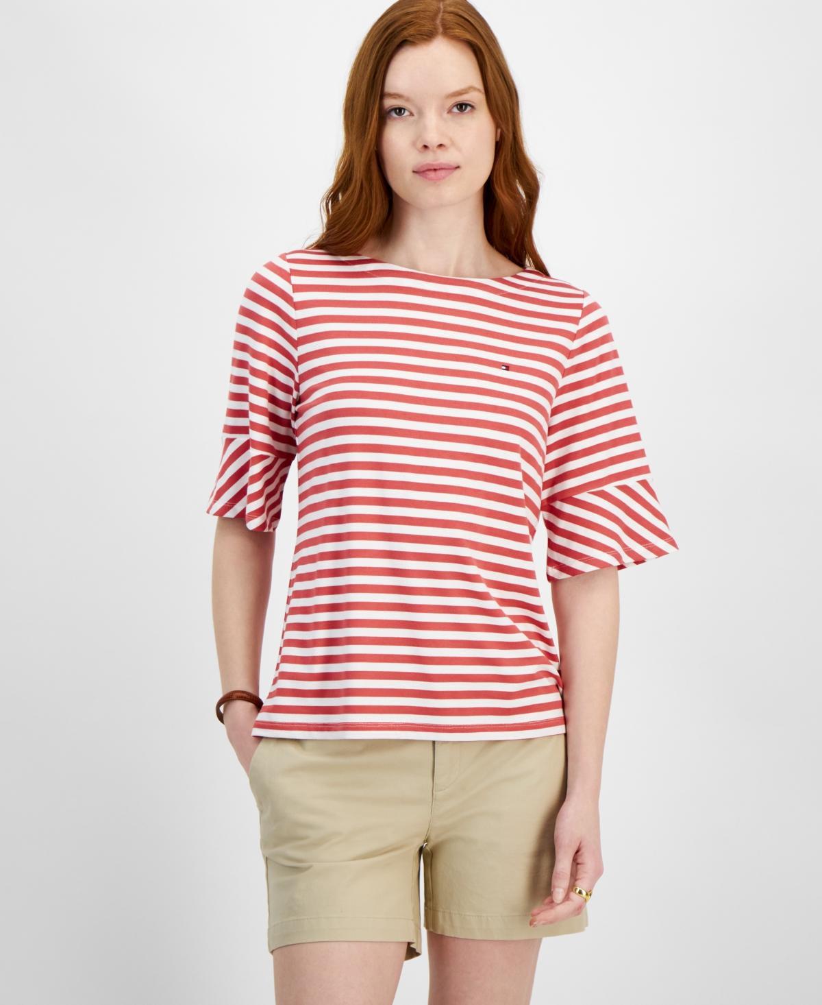 Tommy Hilfiger Striped Top With Flare Sleeve (Tannin Multi) Women's Clothing Product Image