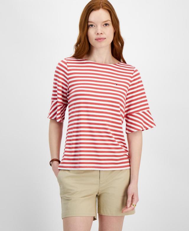 Tommy Hilfiger Womens Mixed-Stripe Crewneck Short-Sleeve Top Product Image