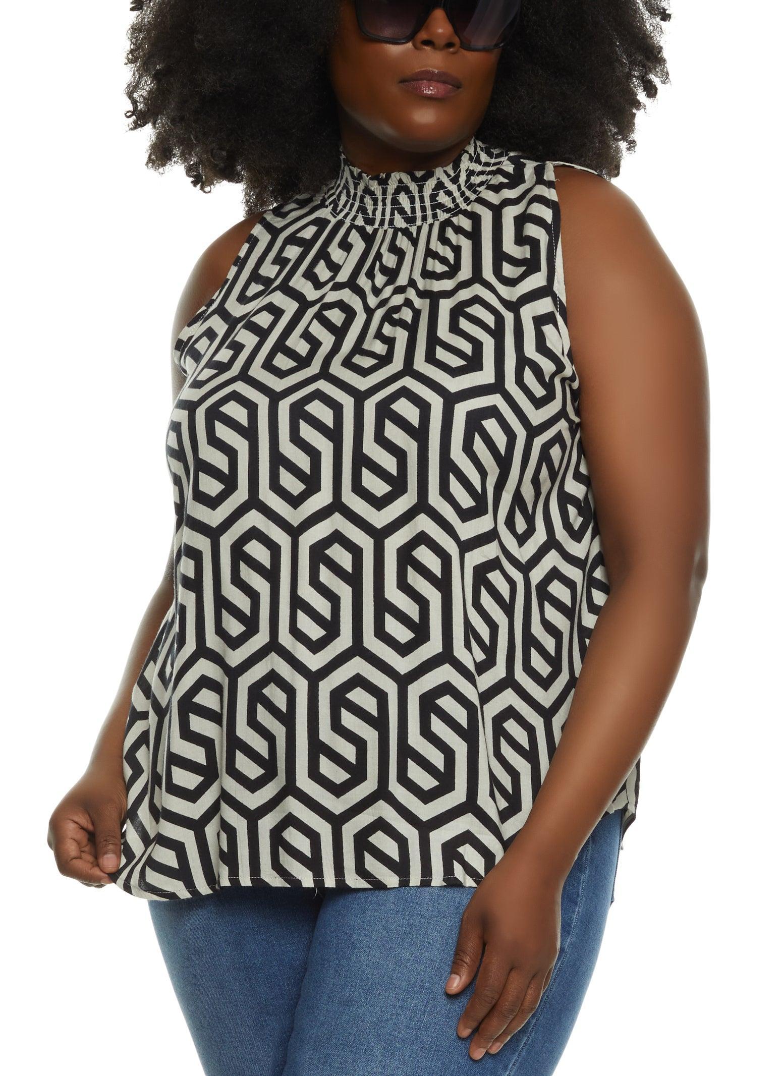 Womens Plus Size Geometric Print Mock Neck Blouse Product Image