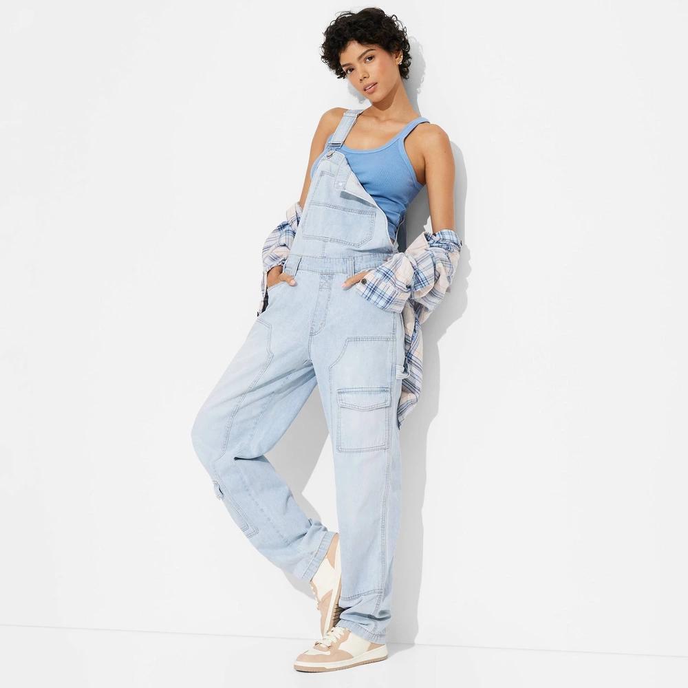 Womens Baggy Denim Overalls - Wild Fable Light Wash XXS Product Image