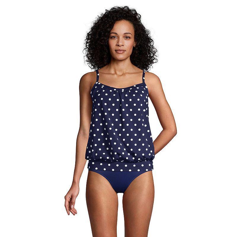 Womens Lands End UPF 50 Blouson Tankini Swimsuit Top Deep Blue Jacobean Product Image