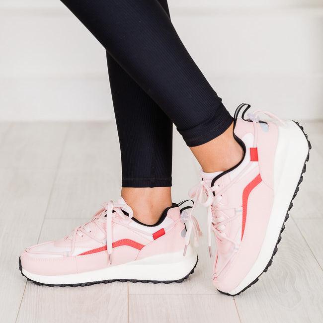 Kenzi Pink And White Drawstring Laced Sneakers FINAL SALE Product Image