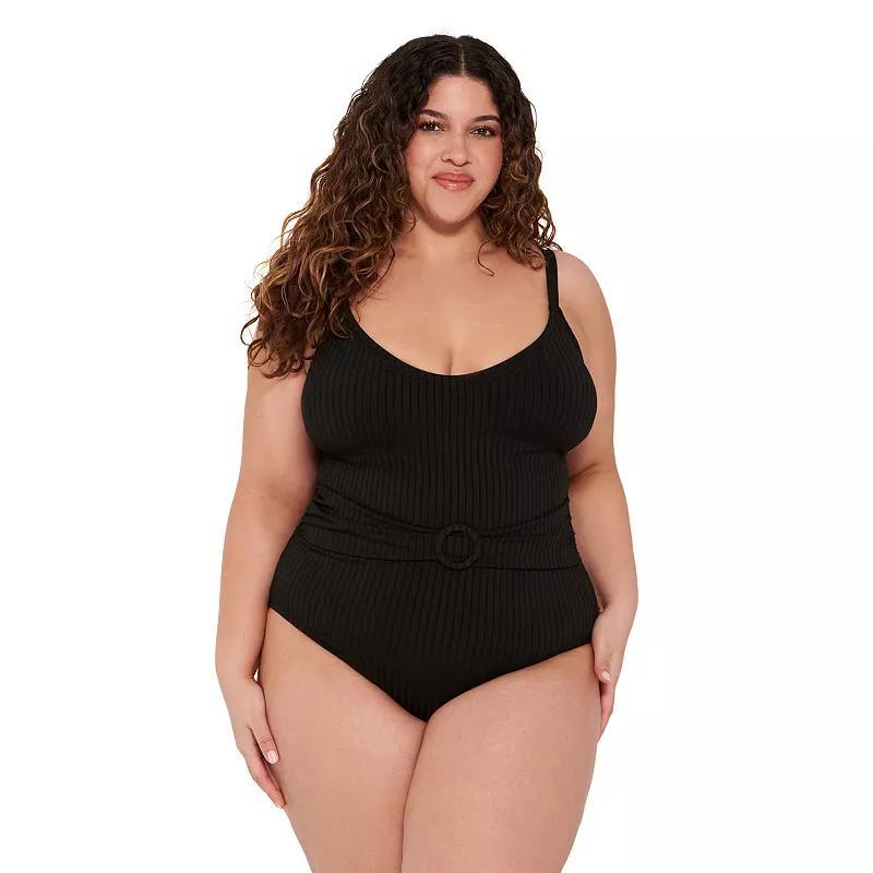 Plus Size Freshwater Belt Front Cami One Piece Swimsuit, Womens Product Image