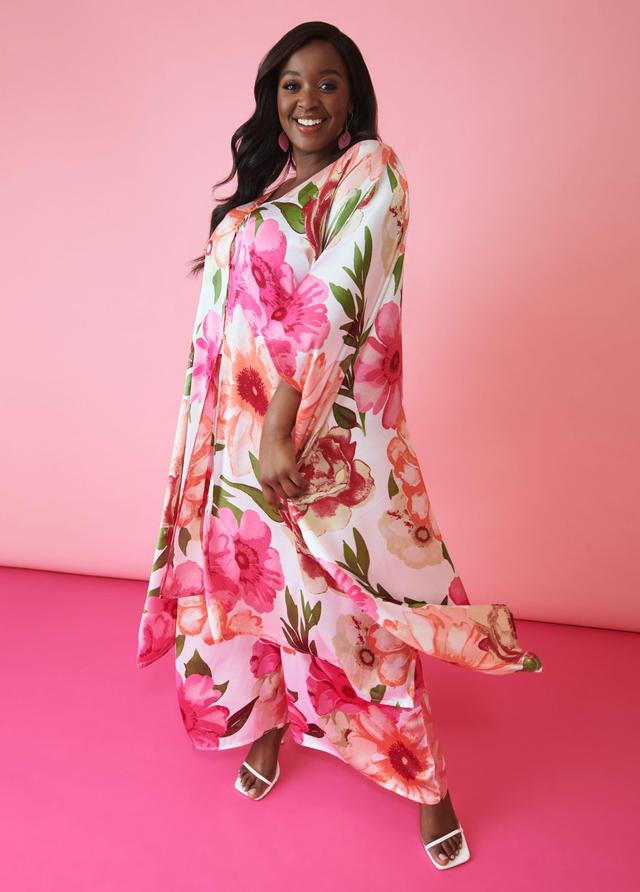 Plus Size Floral Print Satin Kimono Ashley Stewart Product Image