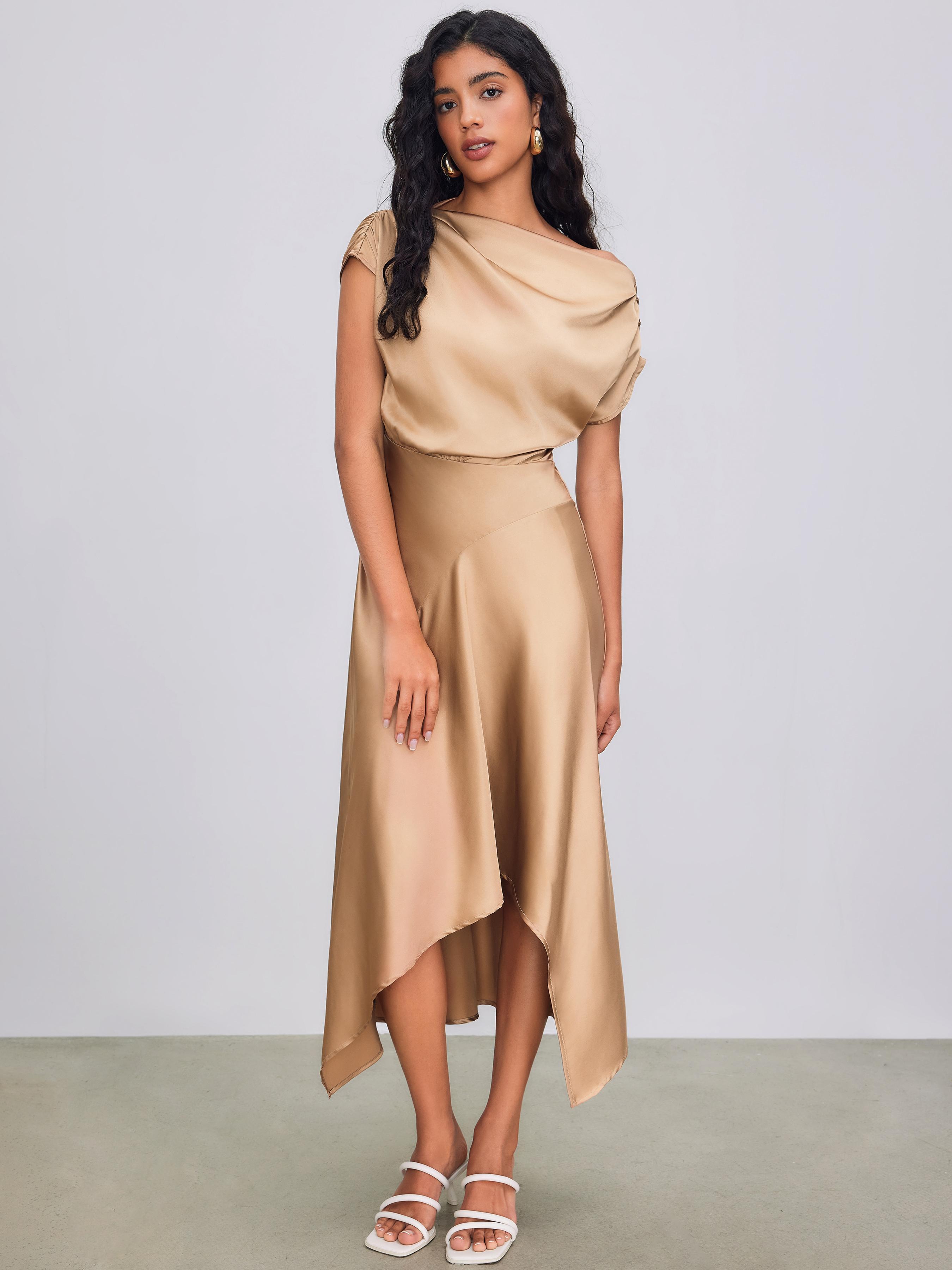 Asymmetrical Boat Neck Ruffle Maxi Dress Product Image