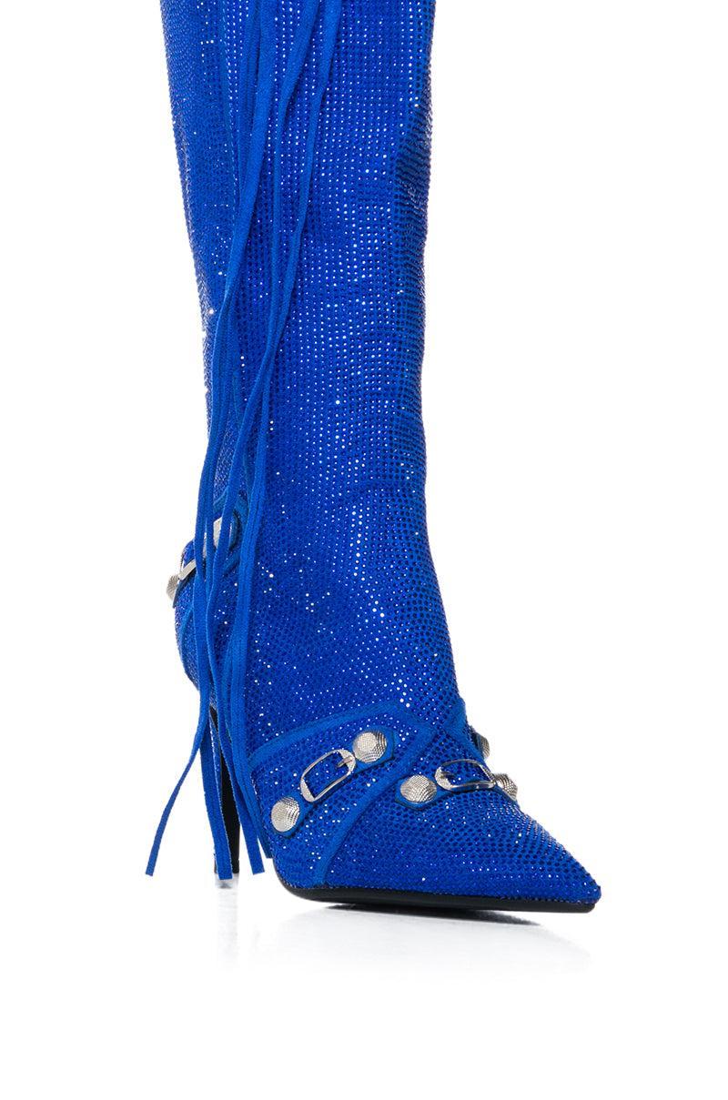 AZALEA WANG JUST FOR YOU RHINESTONE STILETTO BOOT IN BLUE Product Image