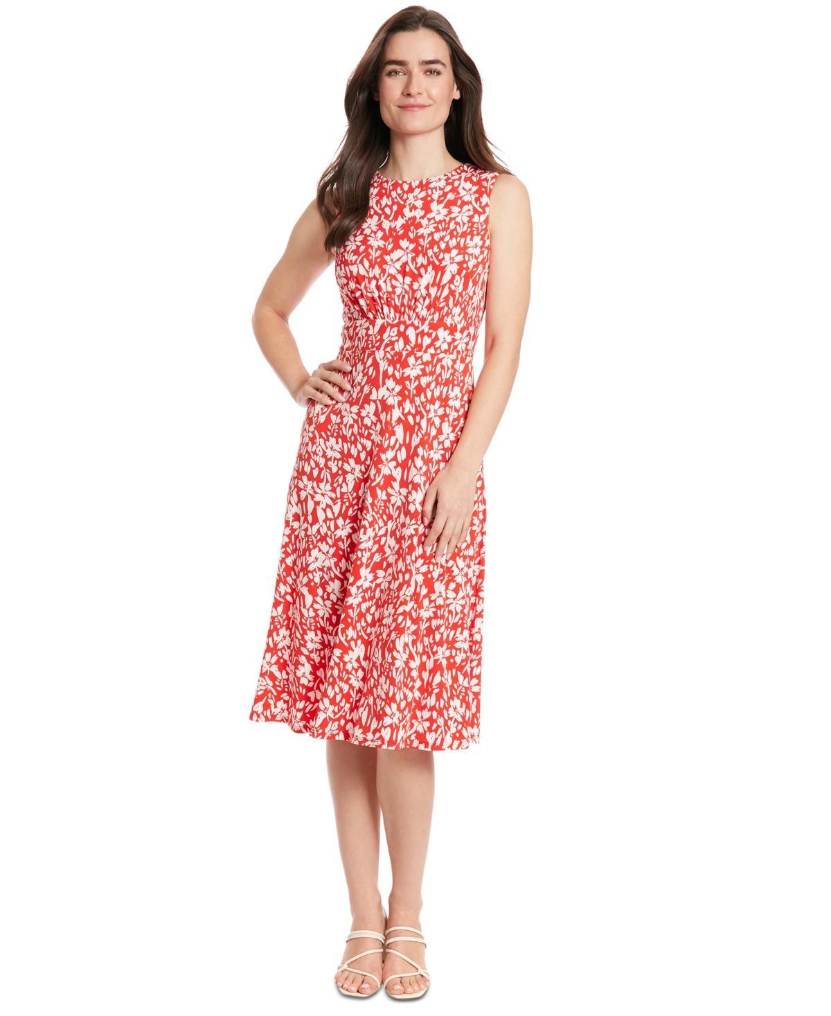 London Times Womens Floral-Print Jewel-Neck Midi Dress - Lilac Product Image