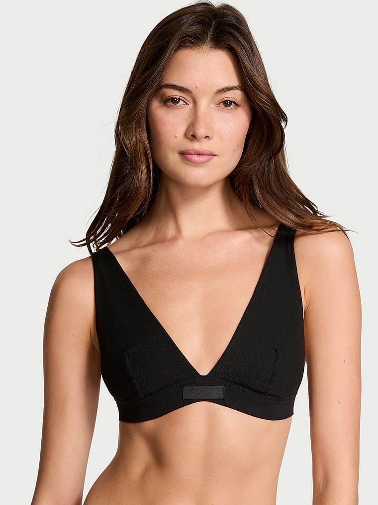 Wireless Ribbed Cotton Plunge Bralette Product Image