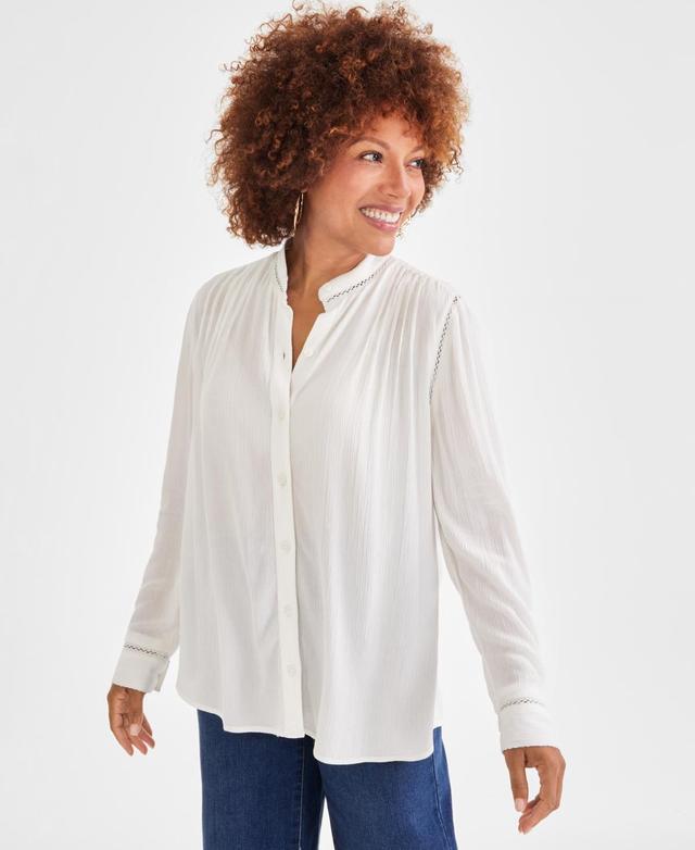 Style & Co Womens Lace-Inset Button-Front Blouse, Created for Macys Product Image