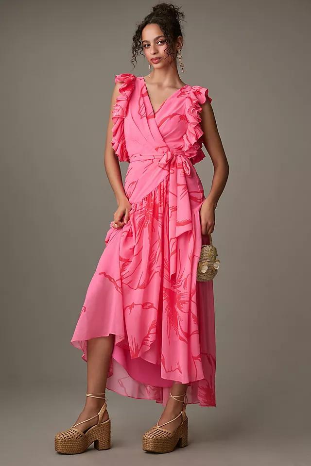 Hutch Beck Ruffled V-Neck Wrap Midi Dress Product Image