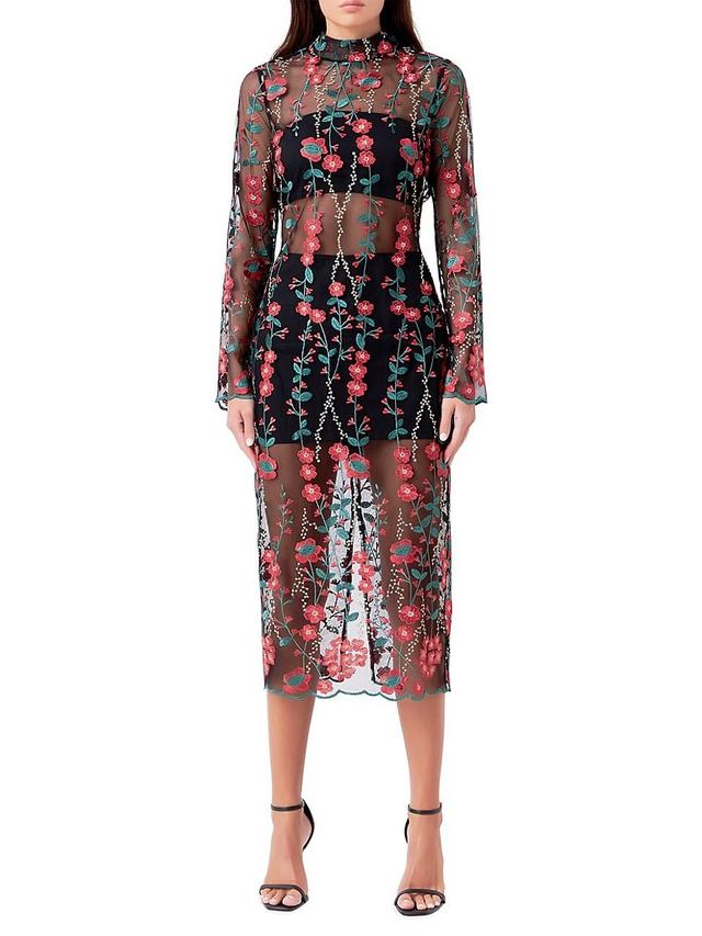 endless rose Womens Floral Embroidered Midi Dress Product Image