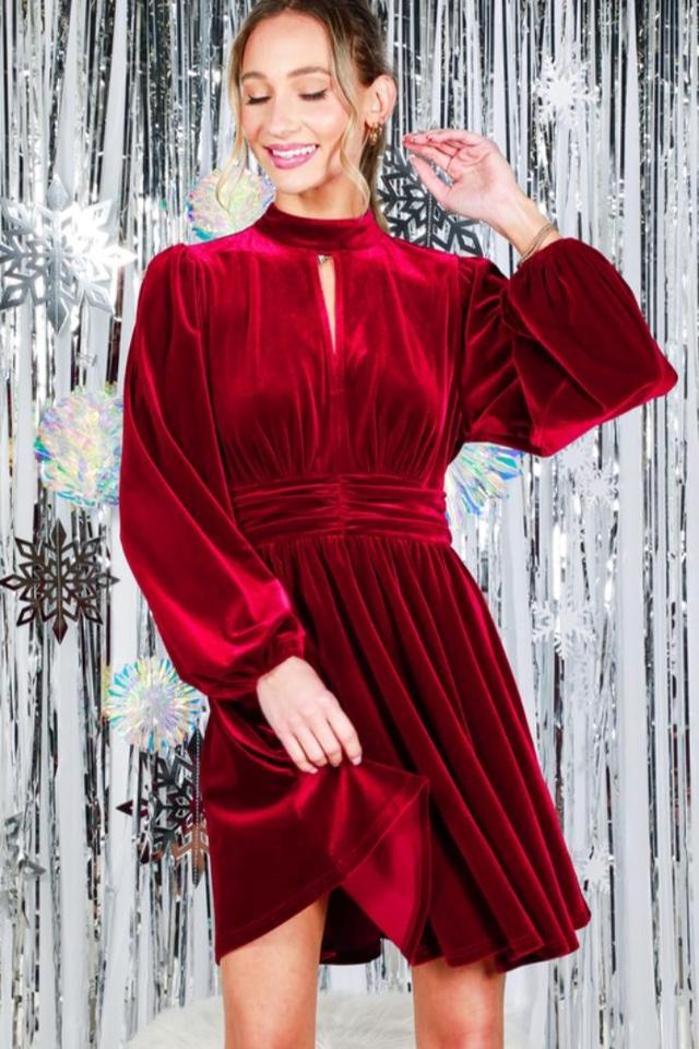 Shirred Waist Velvet Dress Product Image