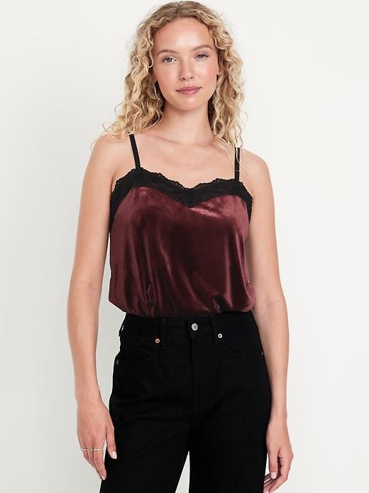 Lace-Trim Velvet Top Product Image