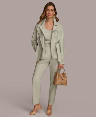 Donna Karan Womens Belted Cotton Jacket Pleat Front Pants Product Image