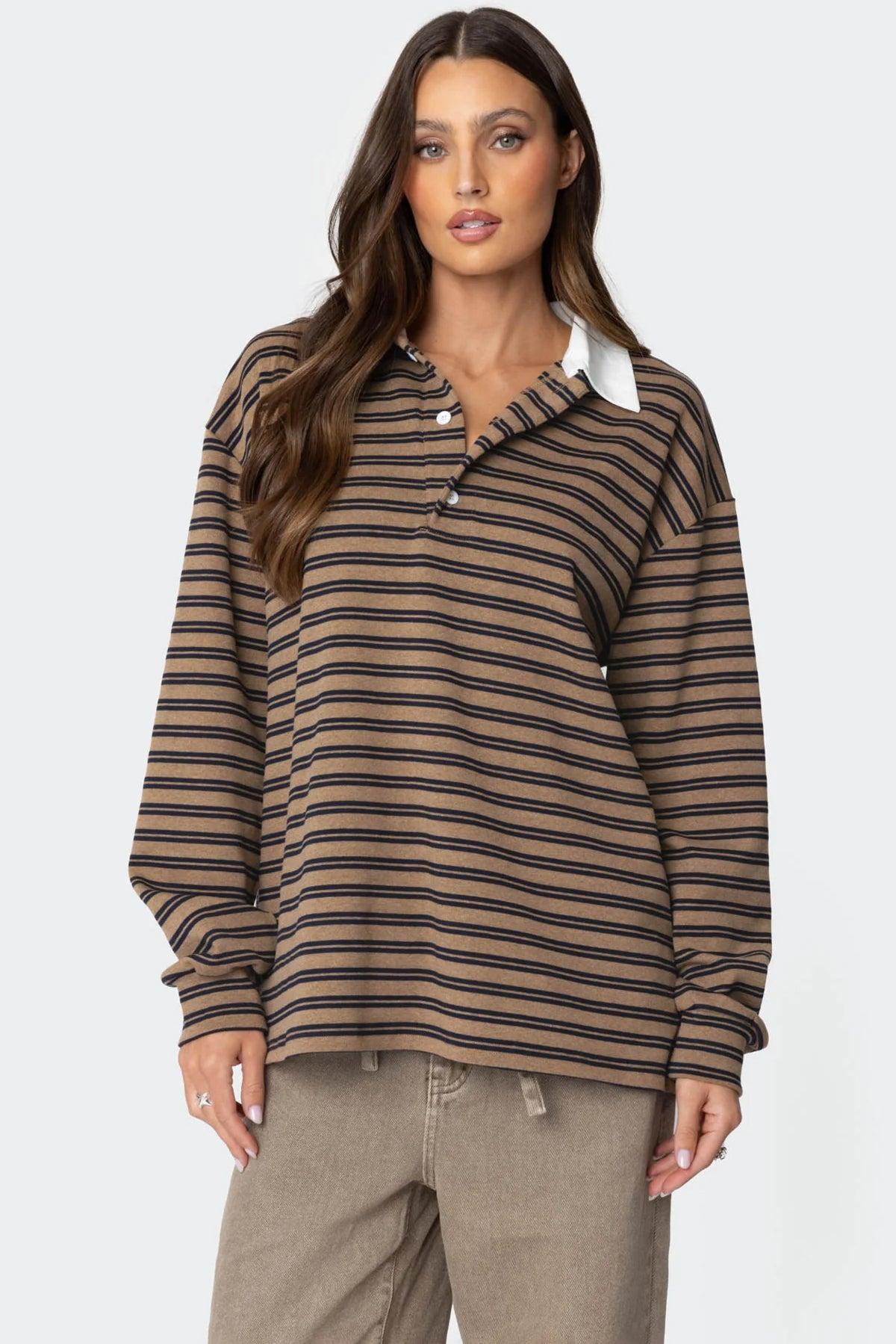 Stripey Oversized Collared Shirt Product Image