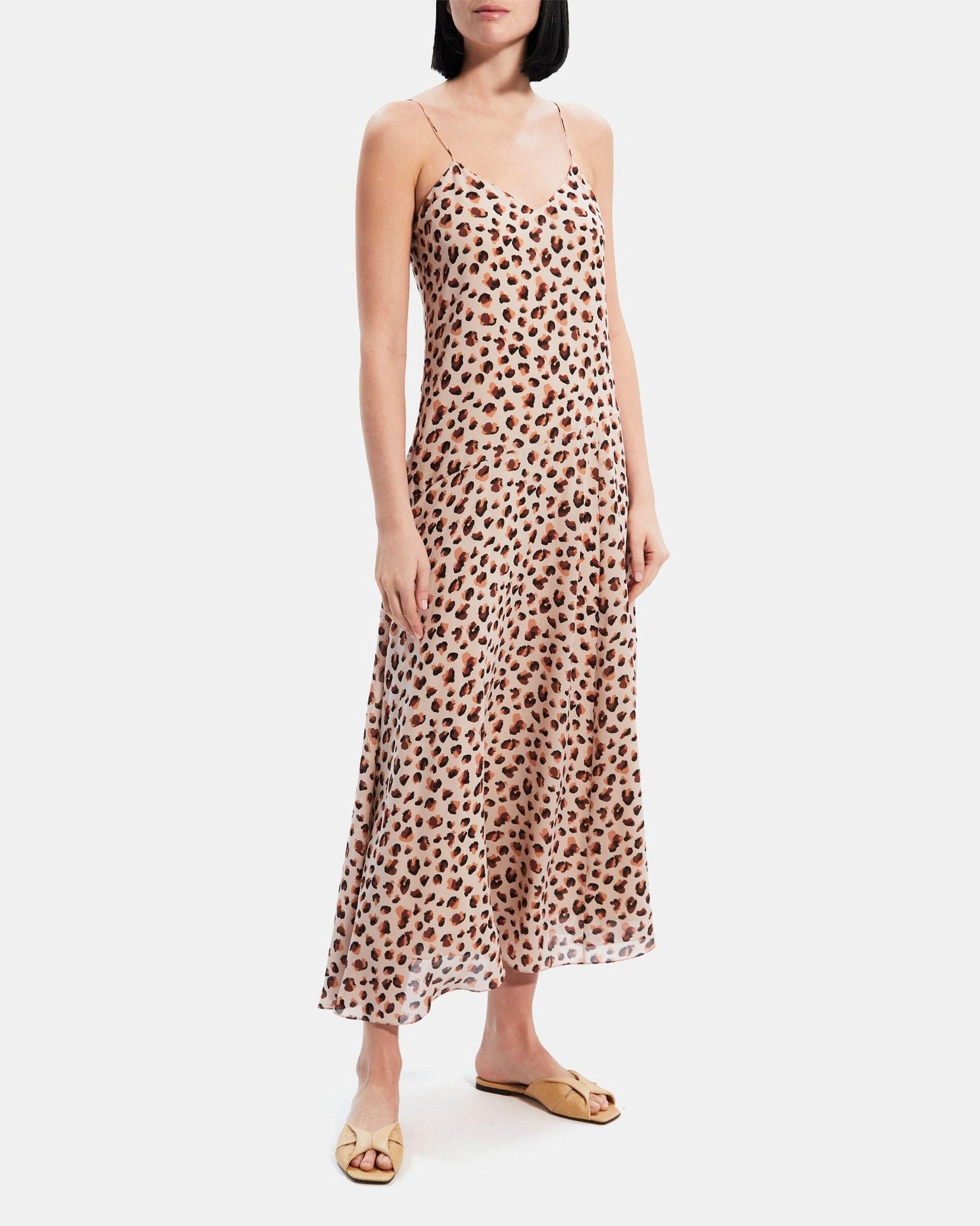 Asymmetrical Slip Dress in Leopard Print Silk Product Image