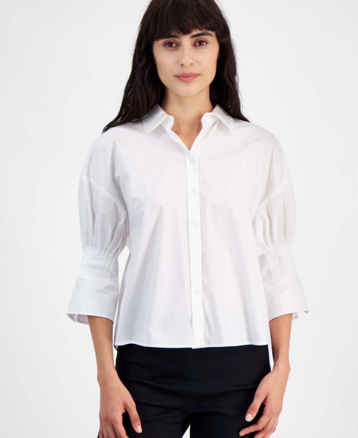 Hugo Womens Etje Cotton 3/4-Sleeve Collared Blouse product image