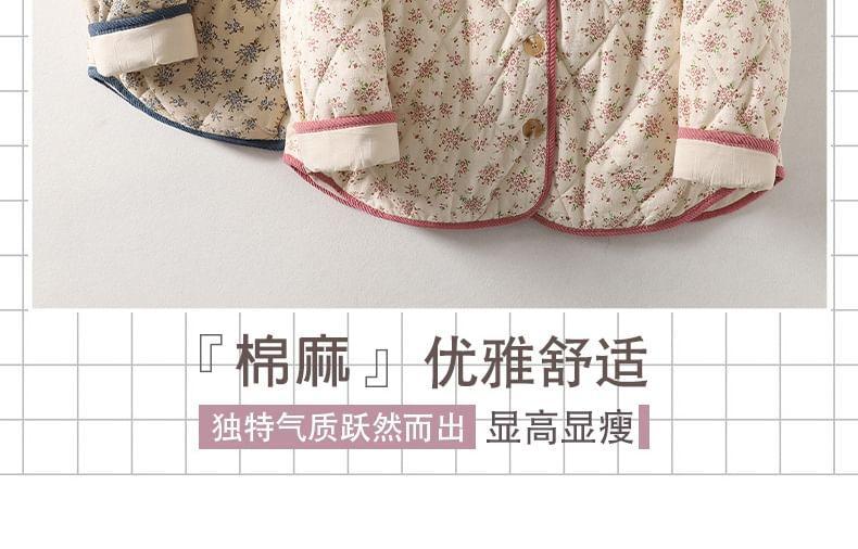 V-Neck Floral Quilted Button Jacket Product Image