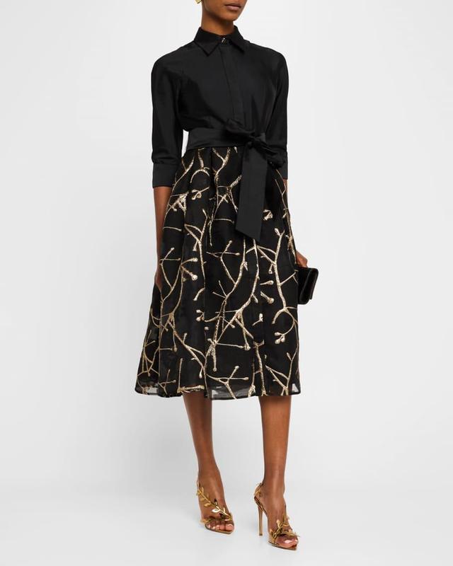 Taffeta and Metallic Jacquard Midi Shirtdress Product Image