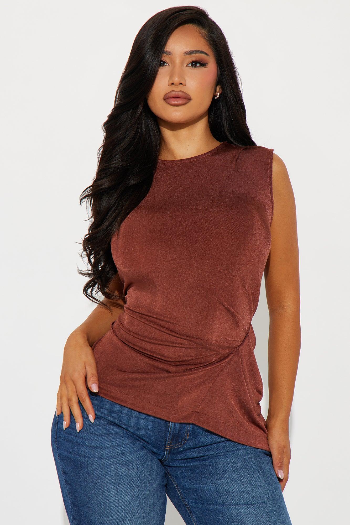 Heather Ruched Top - Chocolate Product Image