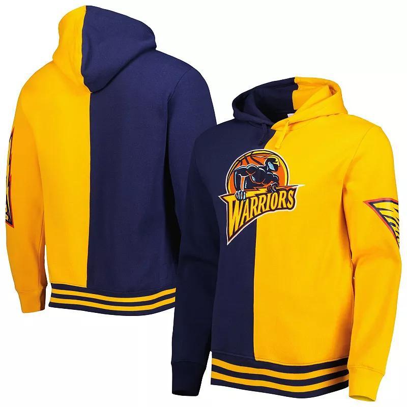 Mens Mitchell & Ness Navy/Gold Golden State Warriors Hardwood Classics Split Pullover Hoodie WAR Blue Product Image