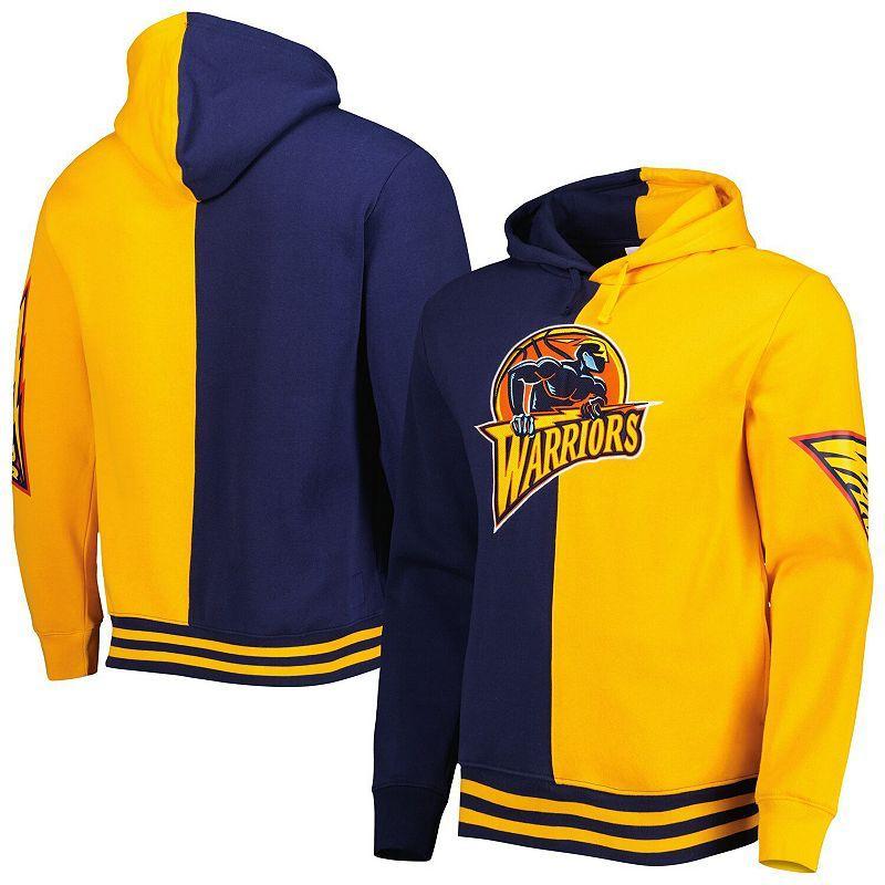 Mens Mitchell & Ness /Gold Golden State Warriors Hardwood Classics Split Pullover Hoodie Blue Product Image