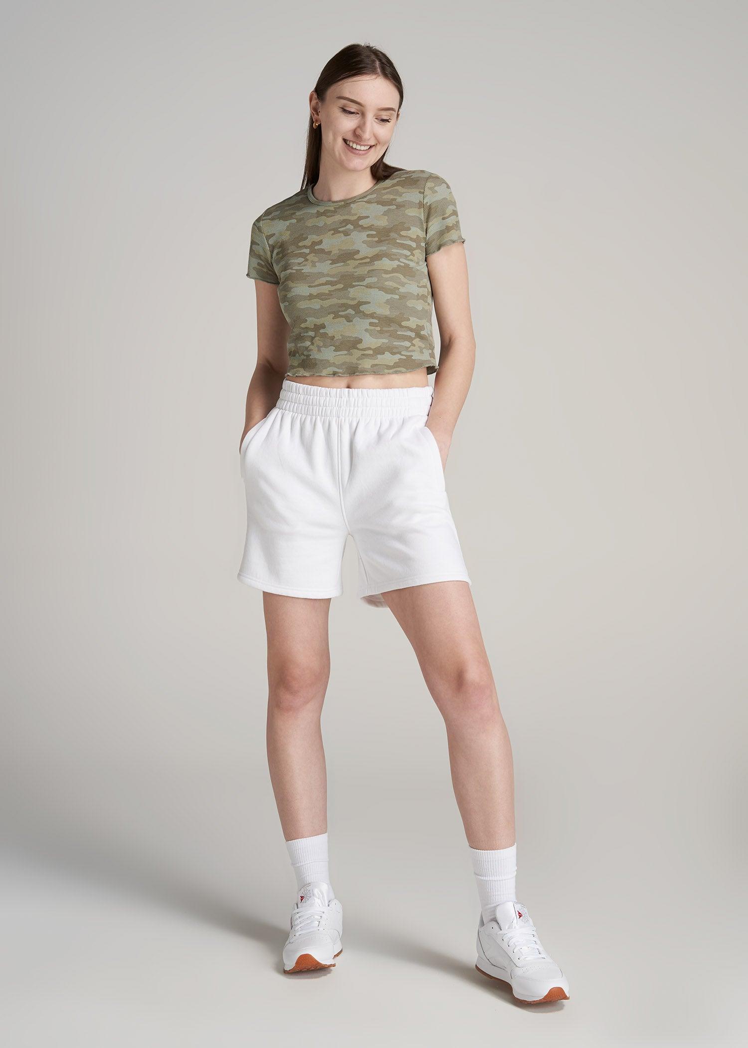 Cropped Waffle Tee in Green Camo Print - Women's Tall T-Shirts Female Product Image