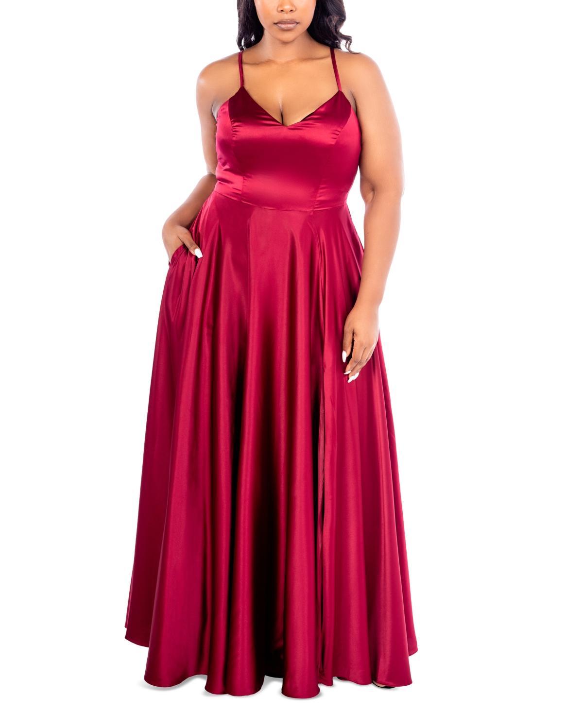 B Darlin Trendy Plus Size Satin Sleeveless Gown Product Image