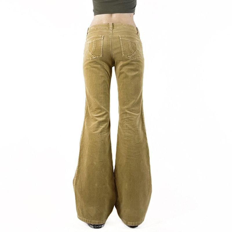 Low Rise Plain Corduroy Slim-Fit Boot-Cut Pants Product Image