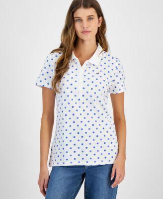 Women's Dot Print Short Sleeve Polo Shirt Product Image