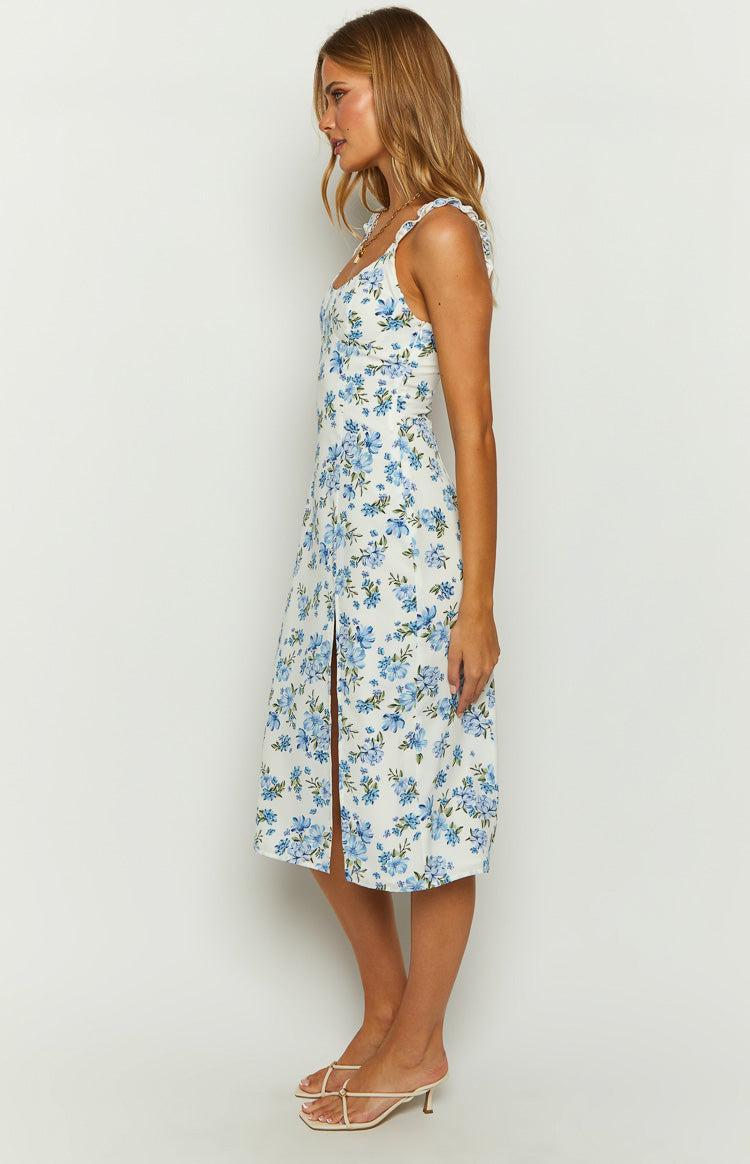 Jessie Blue Floral Midi Dress Product Image