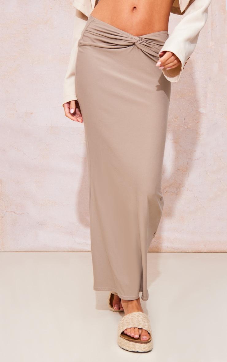 Taupe Soft Touch Knot Front Midaxi Skirt Product Image