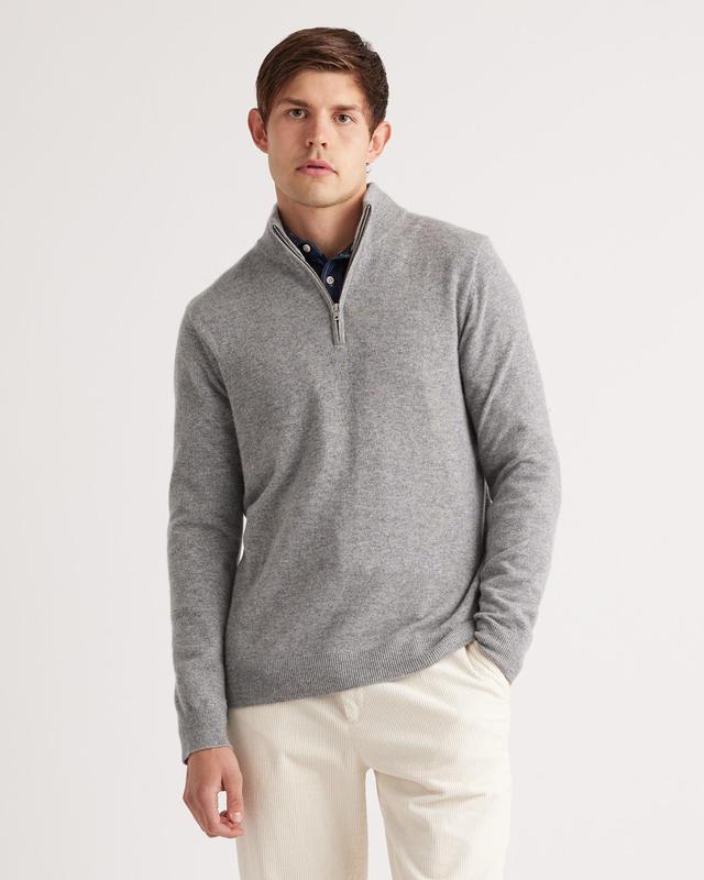 Mens Mongolian Cashmere Quarter Zip Sweater in Heather Grey, Size XXL by Quince Product Image