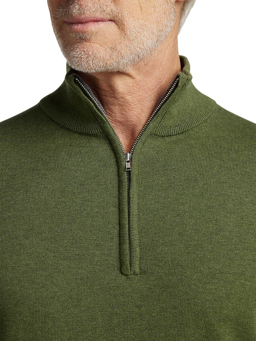 Supima Cotton Quarter Zip Mock Neck Sweater - Olive Product Image