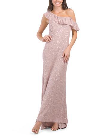 Sequined One Shoulder Trumpet Gown for Women | Polyester Product Image