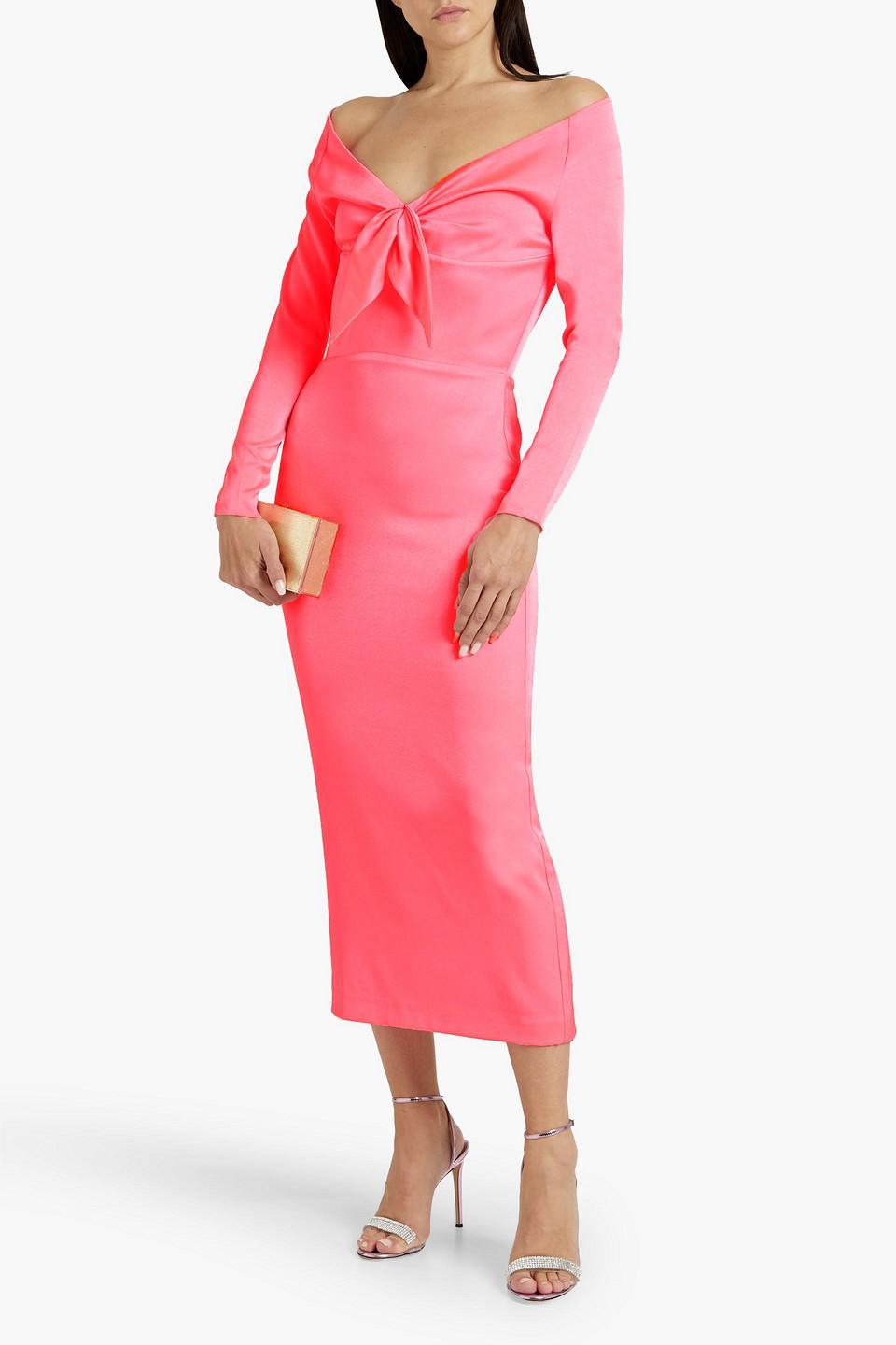 Peyton Knotted Satin Crepe Midi Dress In Pink Product Image