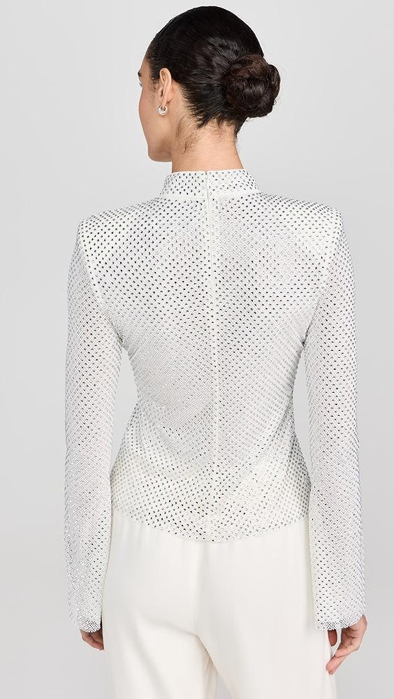 Self Portrait Silver Rhinestone Fishnet Top | Shopbop Product Image