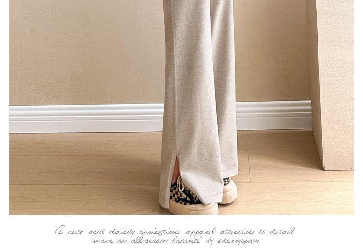 Maternity Set: Round Neck Mock Two-Piece Two Tone Buttoned Sweater + High Waist Slit Wide Leg Pants Product Image