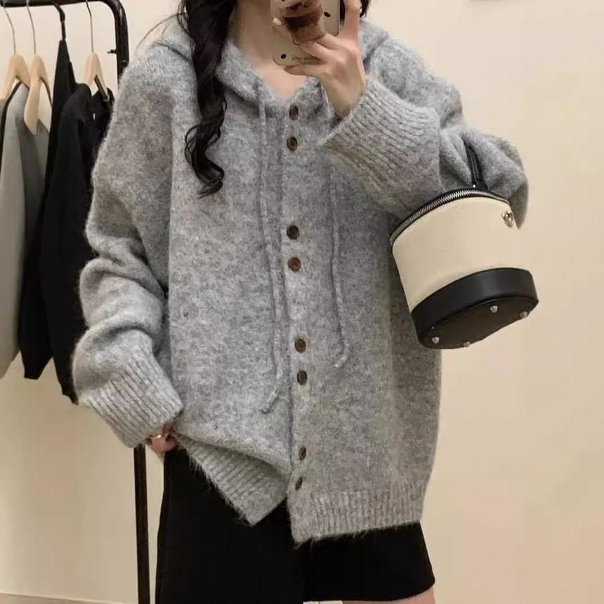 Plain Hooded Cardigan Product Image