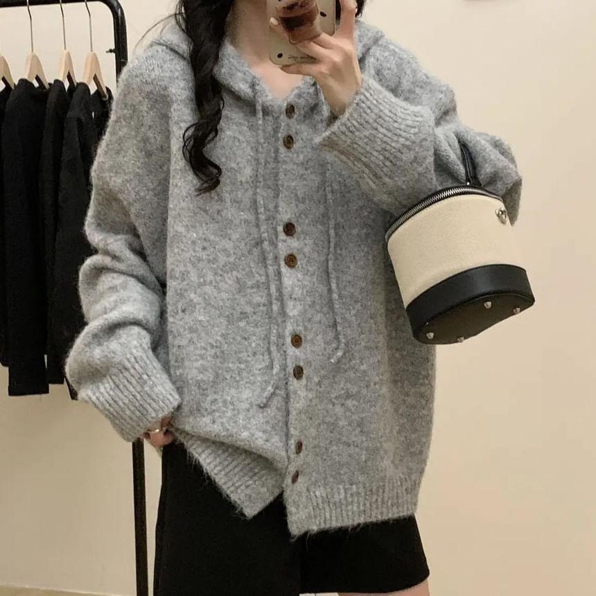 Plain Hooded Cardigan Product Image