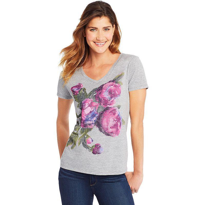 Womens Hanes Graphic Tee Light Grey Product Image