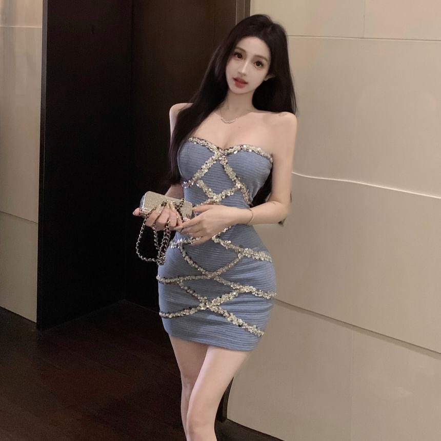 Strapless Sequin Mini Bodycon Dress Product Image