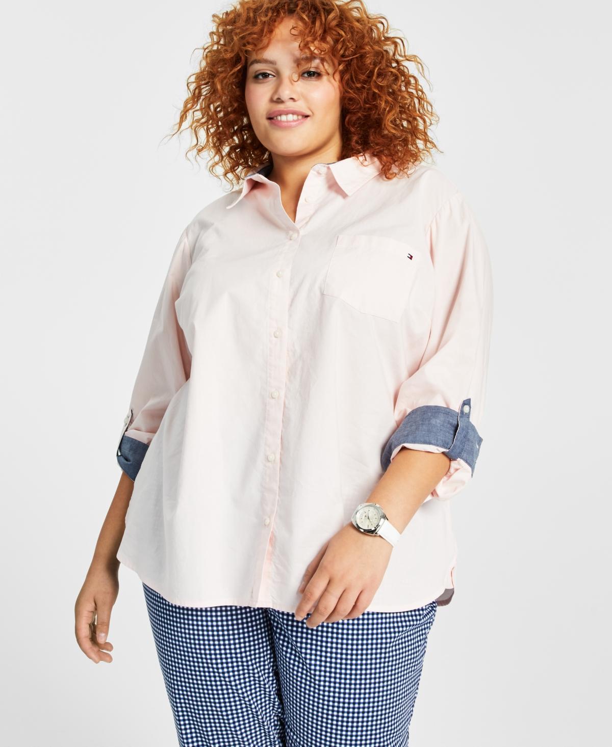 Tommy Hilfiger Plus Size Cotton Roll-Tab Shirt Product Image