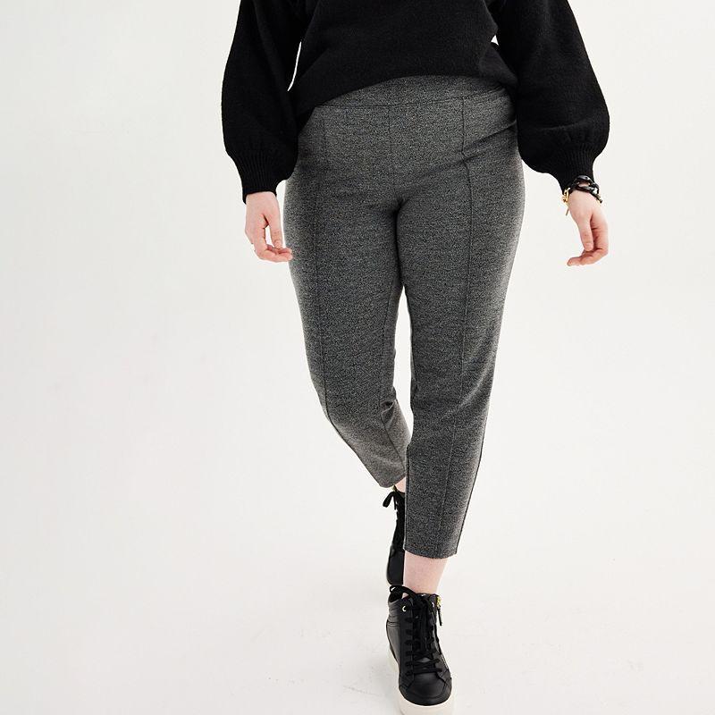 Plus Size Nine West Seamed Tummy-Control Ponte Leggings, Womens Grey Black Texture Product Image