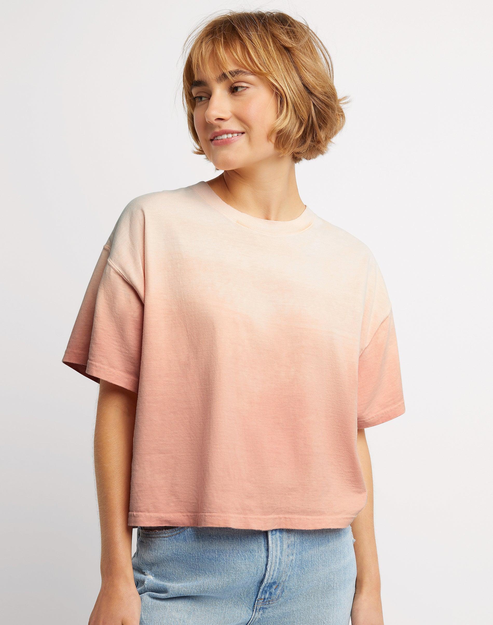 Hanes Womens Garment Dyed Ombre Crop T-Shirt Cantaloupe Orange Fake S Product Image