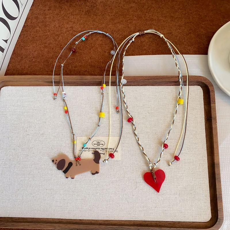 Dog / Heart Pendant Beaded Layered Necklace Product Image