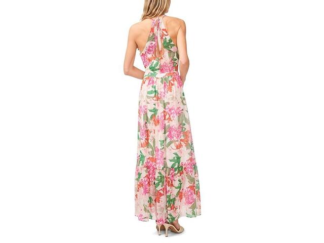 CeCe Halter Maxi Dress with Flounce (New Ivory) Women's Clothing Product Image