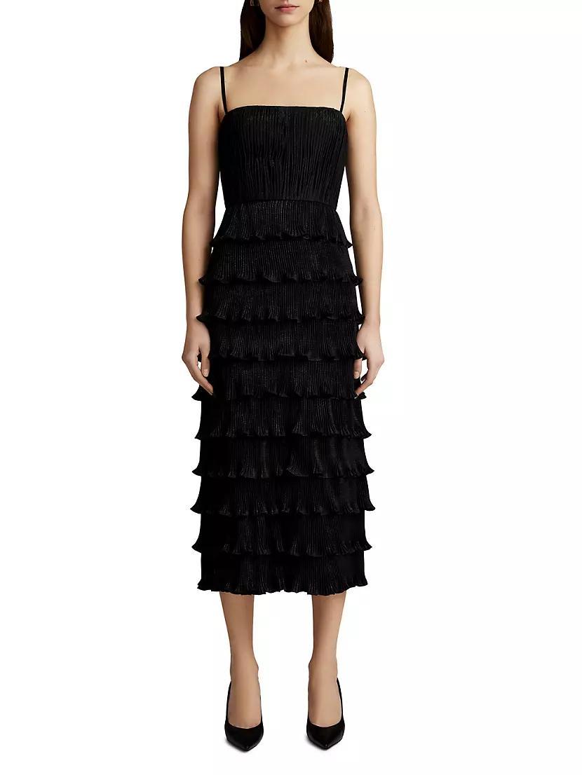 Ruffled Plissé Midi-Dress Product Image